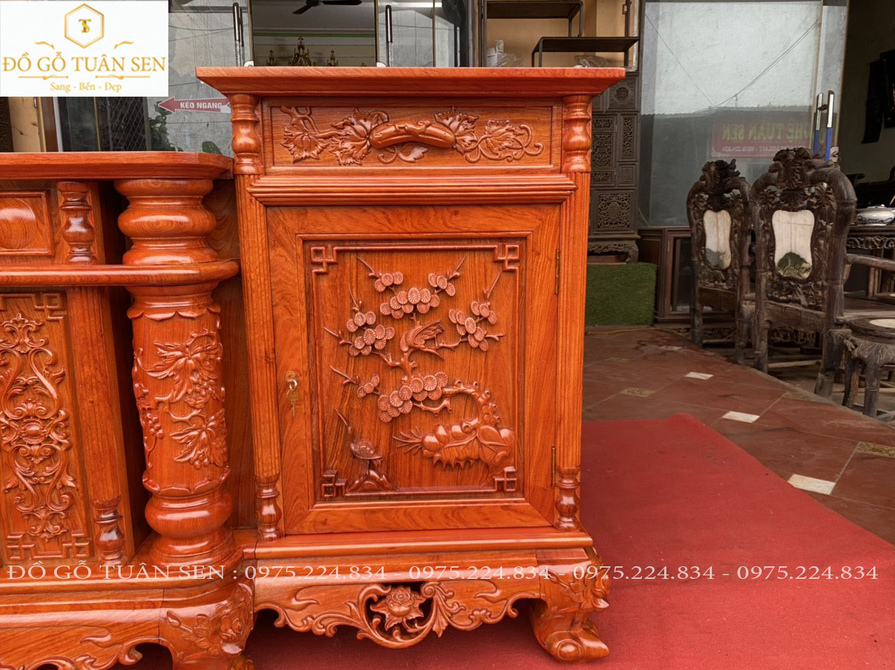 Thông tin kích thước Kệ tivi gỗ hương cột nho 